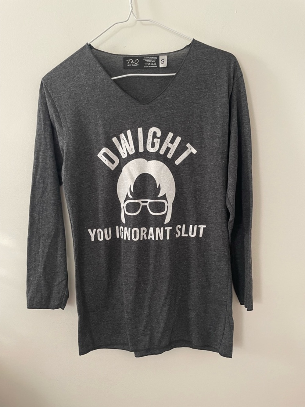 The Office DWIGHT Graphic V-Neck Tee in Dark Gray